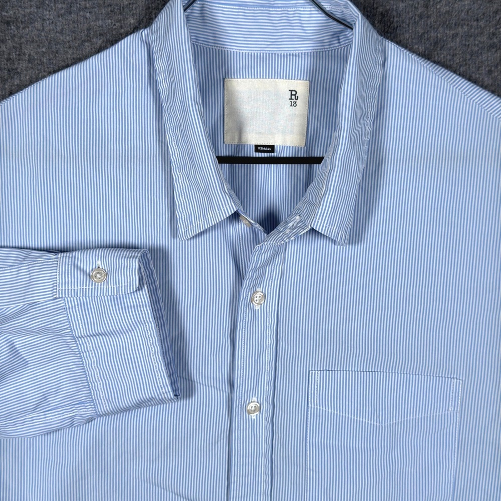 R13 Drop Neck Oxford Shirt Womens XS Blue White Pinstriped Oversized Montana